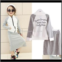 Baby Baby Maternity Drop Delivery 2021 Fashion Grey Babygirls Set Spring Cotton Casual Letters Jacket Coatskirt Clothing Sets 37 Years Kids C