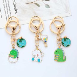 ins Cartoon Cute Little Dinosaur Baby Car Keychain Earth Pendant Men's And Women's Backpack School Bags Couple Jewellery Accessory G1019