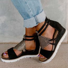 Women Sandals Zipper Wedges Shoes For Platform Plus Size Leopard Summer Heels Chaussure Femme Y0714