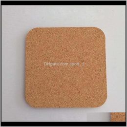 Mats Pads Accessories Kitchen Dining Bar Home Garden Drop Delivery 2021 Natural Square Wood Coffee Cup Heat Resistant Cork Coaster Mat Tea Dr