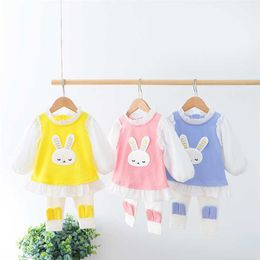 HYLKIDHUOSE Girls Clothing Sets Spring Autumn Baby Rabbit Lace T Shirt Pants Children Kids Clothes Toddler Infant Casual Outfit