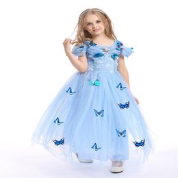 cinderella butterflies Australia - 2017 snowflake butterfly cinderella dress fancy dress costumes for kids blue cinderella gown Halloween baby girl dress in stock