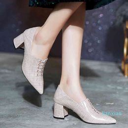 Dress Shoes Chunky Heel Single Woman Pumps Women's High Heels Pointed toe Slip On Female Spring Fall Fashion Black Beige