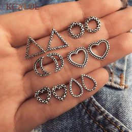 Stud KCALOE Vintage Earrings Set For Women Fashion Moon Heart Triangle Geometry Antique Silver 6 Pairs/Sets Brincos