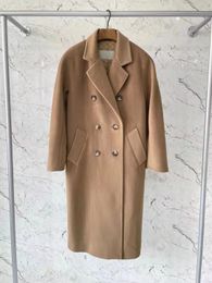 101801 MMAX madame Camel wool Long coats cashmere wool blends coat double breasted women Lapel Neck