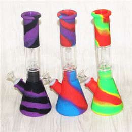 Silicone Bongs Percolators Hookahs Glass Straight Beaker With Glass Philtre Bowl Smoking Hand Pipe Quartz Banger for Dab Rigs