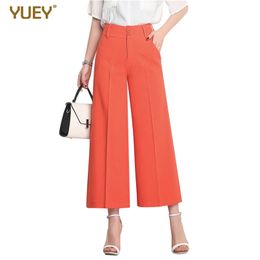 Women Wide Leg Cropped Pants High Waist Plus Size Fashion Loose Female Summer Thin Calf Length Capris White Red 6XL 210915