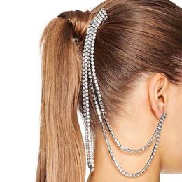 long hair chain earrings UK - European And American Dazzling Personality Chain Rhinestone Tassel Earrings Fashion Hairpin Double Long Hair Clips & Barrettes