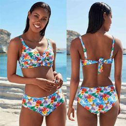 Woman Plus Size Swimwear High Waist S-2XL Bikini Big Women Bathing Suits Floral Vintage Female Sexy Bather Swimsuits 210722