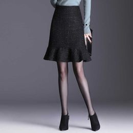 Women's Plus Size M-4XL High Quality Office Skirt Autumn and Winter Elegant Waist Professional Fishtail 210527