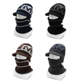 Winter Wool Knit Visor Beanie Hat & Scarf Sets For Women Men Fleece Warm Mask Neck Warmer Scarves Balaclava Cycling Ski Caps Masks