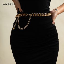 IngeSight.Z Vintage Thick Miami Curb Harness Waist Sexy Chunky Heavy Metal Belly Chain for Women Gold Color Body Jewelry