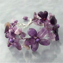 Classic Luck Purple Amethysts And Real Pearl Flower Garland Bracelet Handmade Fashion Women Jewellery