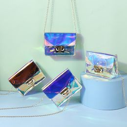 Beautiful Girls Purses Holographic Crossbody Bags Fashion Translucent Laser Shoulder Bag with Metal Chain