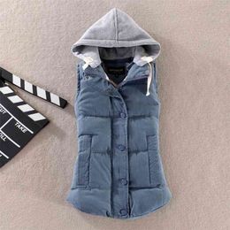 Plus Size 6XL Autumn Woman Winter Warm Down Vests Female Oversized Thick Women Removable Hooded Waistcoat 210817