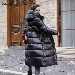 Fitaylor Winter Hooded Long Jacket Women White Duck Down Coat Warm Thick Parkas Female Hight Quality Black Overcoat Snow Outwear 210913