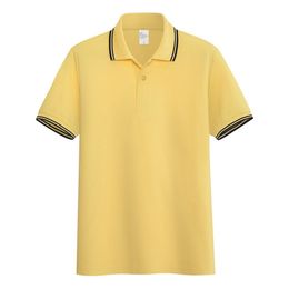 AOLIWEN men summer yellow 65% cotton two stripe polo shirt button solid Colour short sleeve casual business sports tight shirt 210401