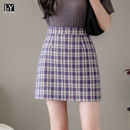 LY VAREY LIN Summer Casual Female A-line Striped Ins Ladies Short Skirts Women High Waist Plaid Mini Skirt Streetwear 210526