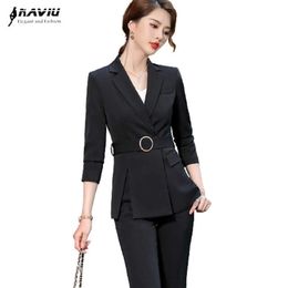 High End Busines Suits Spring Fashion Temperament Slim Blazer And Pants Office Ladies Formal Work Wear Black 210604