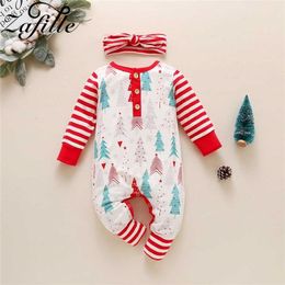 ZAFILLE My First Christmas Baby Rompers and Hat Winter Tree Jumpsuit For Kids Babies Boys Girls Year's Costume 211101