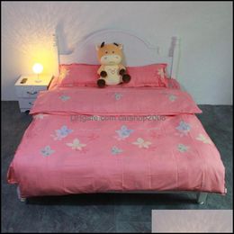 Bedding Sets Supplies Home Textiles & Garden Textile Red Cute Flowers Soft Simple Duvet Er Pillow Case Bed Sheet Kid Teen Girl Ers Set King