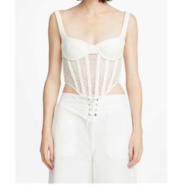 High Street Summer Style Sexy Strap Backless Mesh Black White Lace Women Top 2020 Celebrity Designer Fashion Camis Y0824