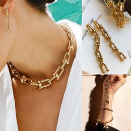 Chains Gothtic Thick Chain Choker Necklaces For Women Men Fashion Gold Link Chunky Necklace Bracelet Earrings Anklet