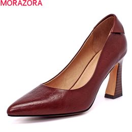 MORAZORA Summer fashion party dress shoes genuine leather women pumps thick heels pointed toe ladies shoes 210506