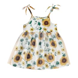 1-7 Years Girls Dresses Summer Toddler Baby Girls Sleeveless Sunflower Print Princess Dress Child Clothes Girl Casual Sundress Q0716