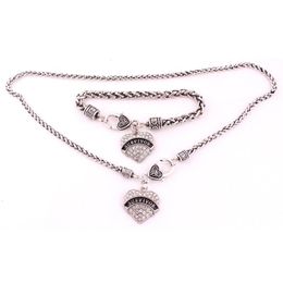 Earrings & Necklace Jewelry Set For Female And Bracelet SURVIVOR Written In Heart Pendant Sparkling Crystals Zinc Alloy Drop