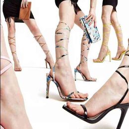 Large sandals women's summer fashion sexy foot ring strap thin heel square head high-heeled fashion women's shoes