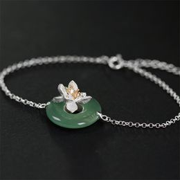 INATURE Natural Stone Lotus Flower Bracelet Women 925 Sterling Silver Jewellery