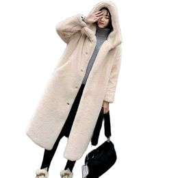 Winter Women High Quality Faux Rabbit Fur Coat Luxury Long Fur Coat Loose Lapel OverCoat Thick Warm Plus Size Female Plush Coats Y0829