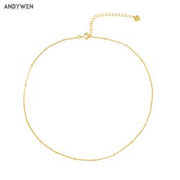 925 Sterling Silver Choker Necklace 35cm+5cm Short Chain Gold Thin Slim Luxury Beads Jewellery Rock Punk Jewels