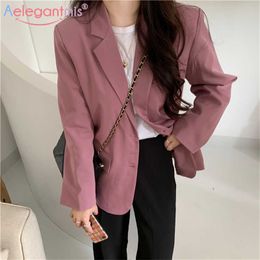 Aelegantmis Office Lady Pink Loose Blazer Jacket Women Cute Casual Vintage Female Elegant OL Color Coat Suit Korean Chic 210607