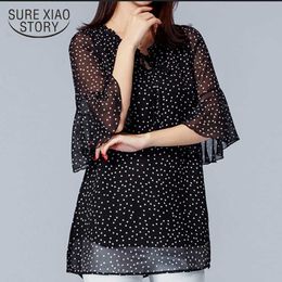 Korean fashion clothing chiffon blouse women's tops Bow Dot plus size harajuku shirt ladies tops Butterfly Sleeve 2969 50 210527