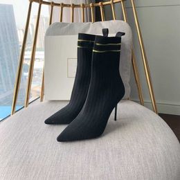 Luxurious Brand Womens Socks Boots High Heel 9.5CM Autumn Round Toe Ankle Booties Knight Martin Winter Pointed Toes Shoes Size 35-41