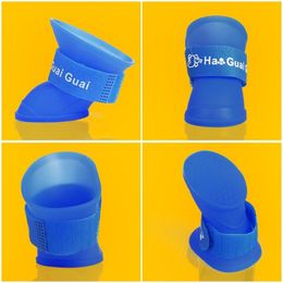 silicone dog boots Canada - Dog Apparel 4pcs Set Blue Pet Protective Rubber Silicone Boots Puppy Waterproof Anti Slip Rain Shoes Outdoor Supplies Teddy Accessories