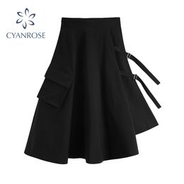 High Waist Girl's Skirt Autumn Winter Fashion Gothic Harajuku Black Streetwear Lolita casual Solid A-Line Women Skirts 210417