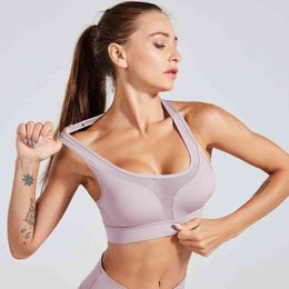 Mesh Patchwork Running Sports Bra Comfrtable Fitness Brassiere Breathable Push Up Gym Crop Top Woman Ropa Deportiva Mujer 210514