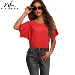 Nice-forever Summer Women Fashion Pure Color T-Shirts Casual Oversized Tees tops 2bty111 210419