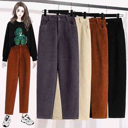 Autumn And Winter High Waist Loose Casual Overalls Women's Corduroy Straight Plus Size Jarem Pants Big Yards 210514