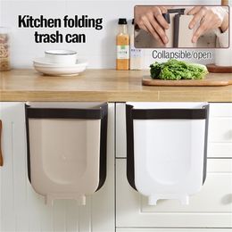 Kitchen Folding Waste Bins Garbage Bin Bathroom Foldable Car Door Wall Mounted Trashcan Toilet Storage Bucket 211222