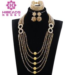 Earrings & Necklace 2021 Arrival Elegant Champagne Gold Crystal Beads Jewelry Set African Nigerian Wedding Bracelet ANJ388