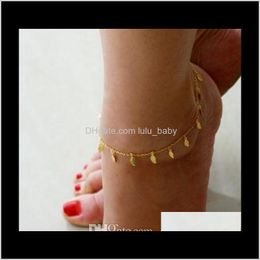 Anklets Drop Delivery 2021 Europe And The United States Jewellery Fashion Fresh Feathers Small Leaf Tassel Anklet 2J3Hm