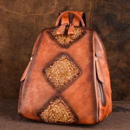 Women Genuine Leather Backpack High Quality Natural Skin Rucksack Vintage Female Travel Bag Embossed Trends Daypack Knapsack