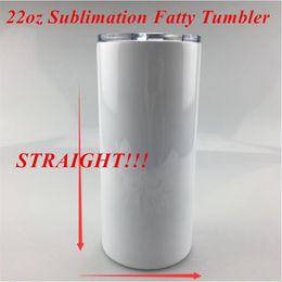 22oz Sublimation Fatty Tumbler Straight Tumbler With Lid Stainless Steel Coffee Mug Vacuum Insulated Water Bottle Fatty cup