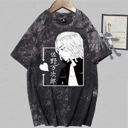 Hot Anime Mikey Tokyo Revengers Fashion Round Neck Tie Dye Print T-shirt Y0809