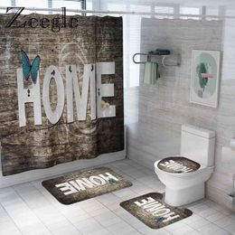 Tree Pattern Bath Mat and Waterproof Shower Curtain Set Bathroom Carpet Washable Toilet Seat Cover Mat Bath Toilet Pedestal Rug 210401