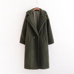 Autumn Winter Women Army Green Teddy Coat Stylish Female Thick Warm Cashmere Jacket Casual Girls Streetwear 210531
